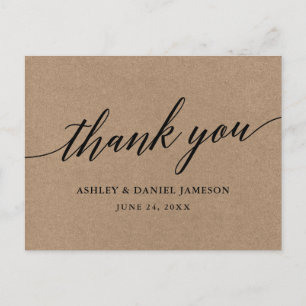Calligraphy Kraft Wedding Thank You Postcard