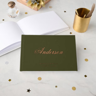 Calligraphy Last Name Dark Olive Green Wedding Guest Book