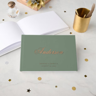Calligraphy Last Name Dark Sage Green Wedding Guest Book