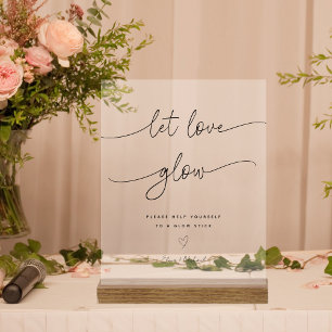 Calligraphy Let Love Glow Wedding Glow Stick Wood Acrylic Sign