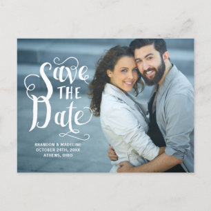 Calligraphy Lettering Overlay Photo Save the Date Announcement Postcard