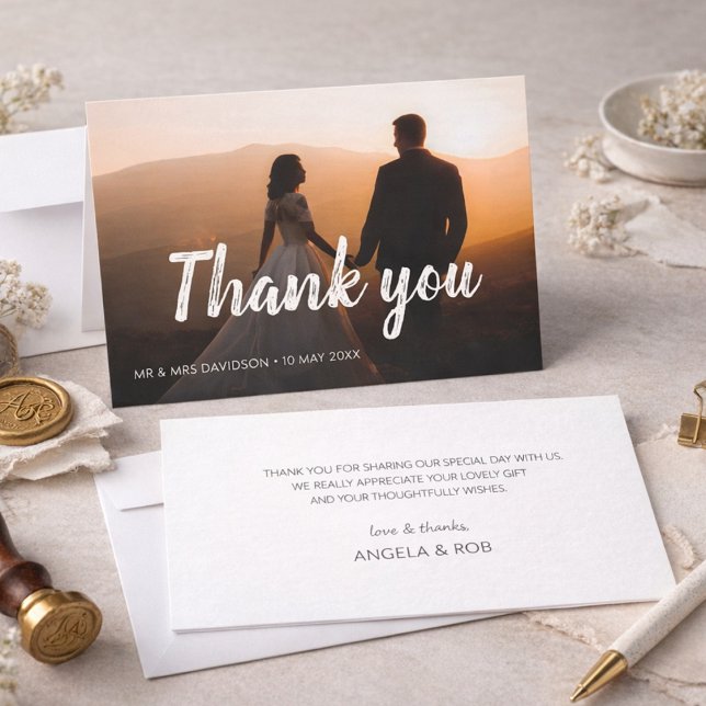 calligraphy lettering wedding photo thank you card (Creator Uploaded)