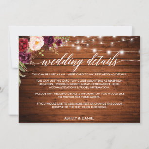 Calligraphy Lights Floral Wedding Details Card