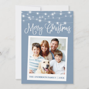 Calligraphy Lights Instant Camera Photo Blue Holiday Card