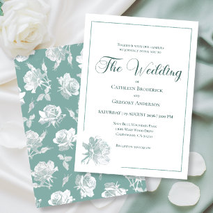 Calligraphy Line Art Sage Green Floral Wedding  Invitation