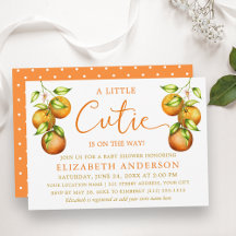 Calligraphy Little Cutie Baby Shower Oranges Dots
