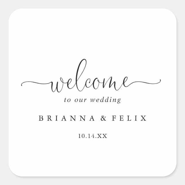 Calligraphy Love Fancy Script Wedding Welcome  Square Sticker (Front)