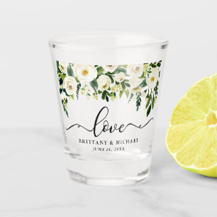 Calligraphy Love Green Floral Wedding Shot Glass