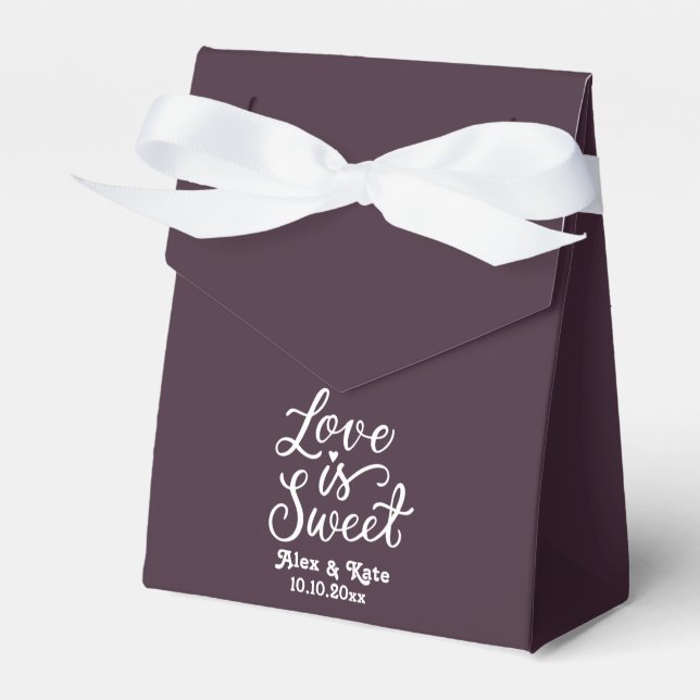 Calligraphy Love is Sweet in Black Cherry Colour Favour Box (Front Side)