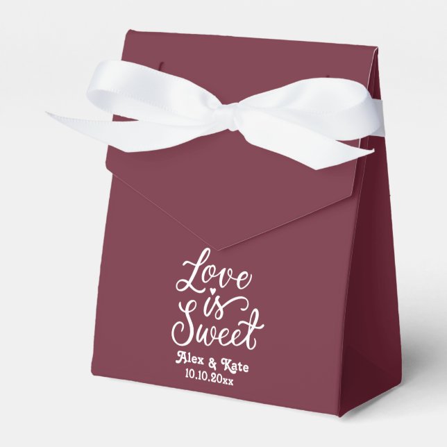 Calligraphy Love is Sweet in Marlot Colour Favour Box (Front Side)