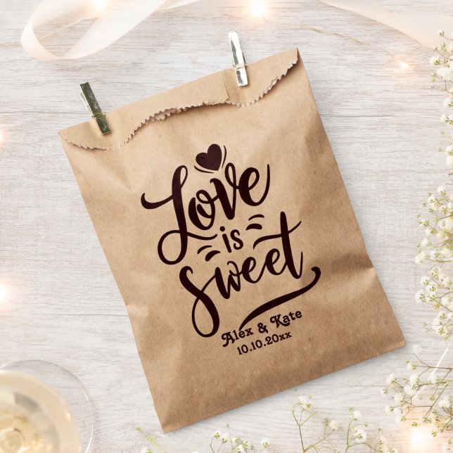 Calligraphy Love is Sweet Wedding Favour Bags (Clipped)