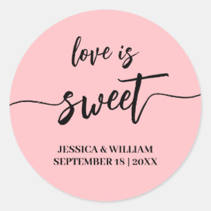 calligraphy love is sweet wedding favour classic round sticker