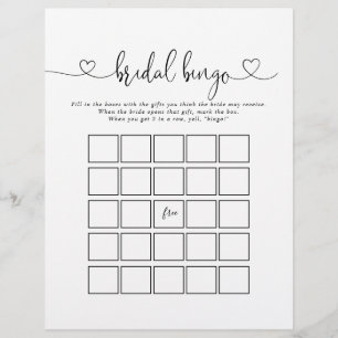 Calligraphy Love Script Bridal Bingo Game