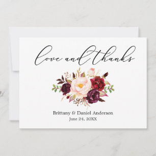 Calligraphy Love Thanks Floral Burgundy Thank You Card