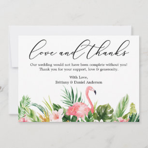 Calligraphy Love Thanks Tropical Pink Flamingo Thank You Card