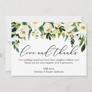 Calligraphy Love Thanks Watercolor Green Floral Thank You Card