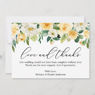Calligraphy Love Thanks Yellow White Floral Thank You Card
