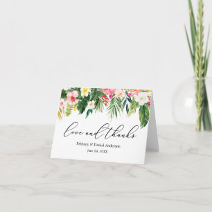 Calligraphy Love Tropical Pink Floral Note Thank You Card