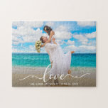 Calligraphy Love Wedding Photo Jigsaw Puzzle<br><div class="desc">Elegant Calligraphy Script Love Wedding Photo Jigsaw Puzzle</div>