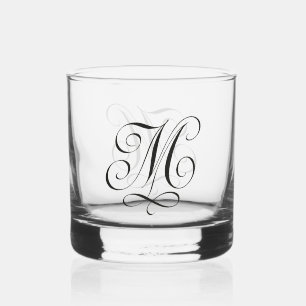 calligraphy "M" Etched Glassware Whiskey Glass