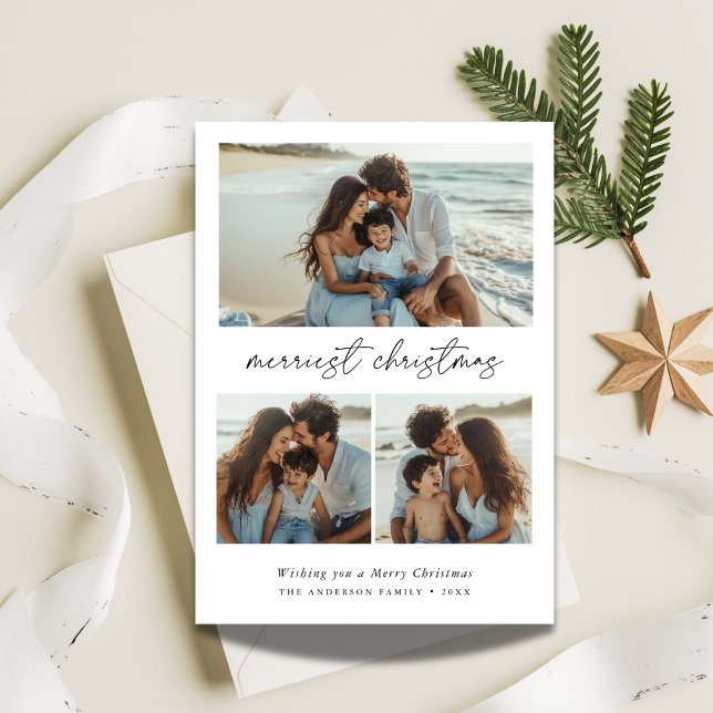 Calligraphy Merriest Christmas Family Beach Photo Holiday Card (Creator Uploaded)