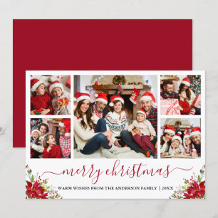 Calligraphy Merry Christmas 5 Photo Poinsettia Holiday Card