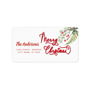 Calligraphy Merry Christmas botanical holly  Label