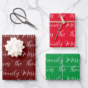 Calligraphy Merry Christmas & Custom text  Wrapping Paper Sheet