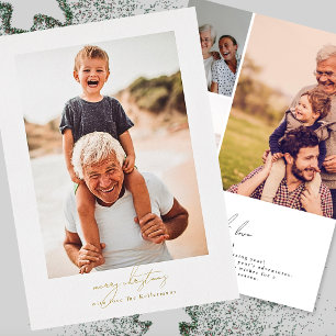 calligraphy merry christmas family multi photo foil holiday card