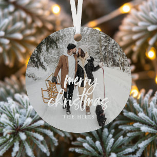 Calligraphy Merry Christmas Photo Ceramic Tree Decoration