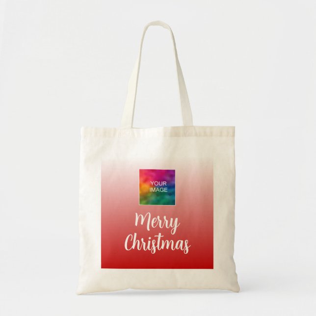 Calligraphy Merry Christmas Upload Photo or Logo Tote Bag (Front)