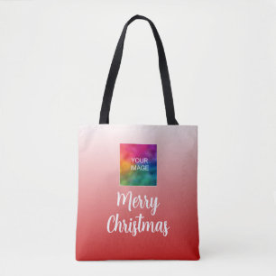 Calligraphy Merry Christmas With Your Photo / Logo Tote Bag