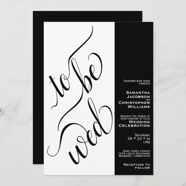 Calligraphy Minimal To Be Wed Black White Wedding Invitation (Front/Back)