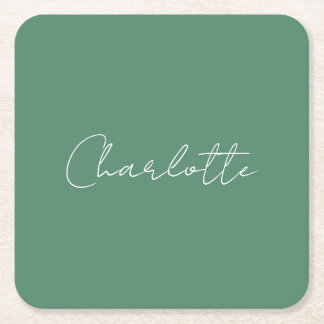 Calligraphy Minimalist Chic Custom Personal Edit Square Paper Coaster