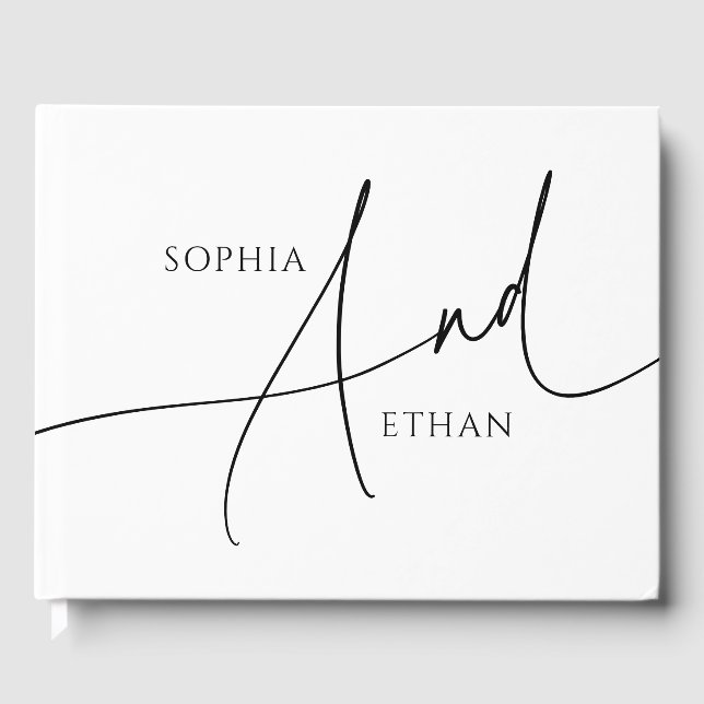 Calligraphy Minimalist Elegant Wedding Guest Book (Front)