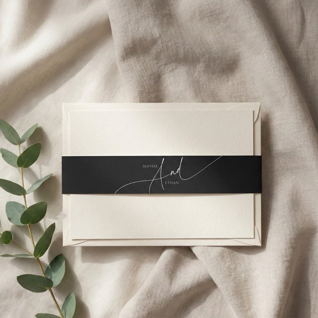 Calligraphy Minimalist Modern Wedding Black Invitation Belly Band (Creator Uploaded)