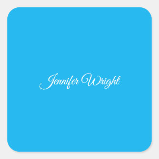 Calligraphy minimalist plain modern azure blue square sticker