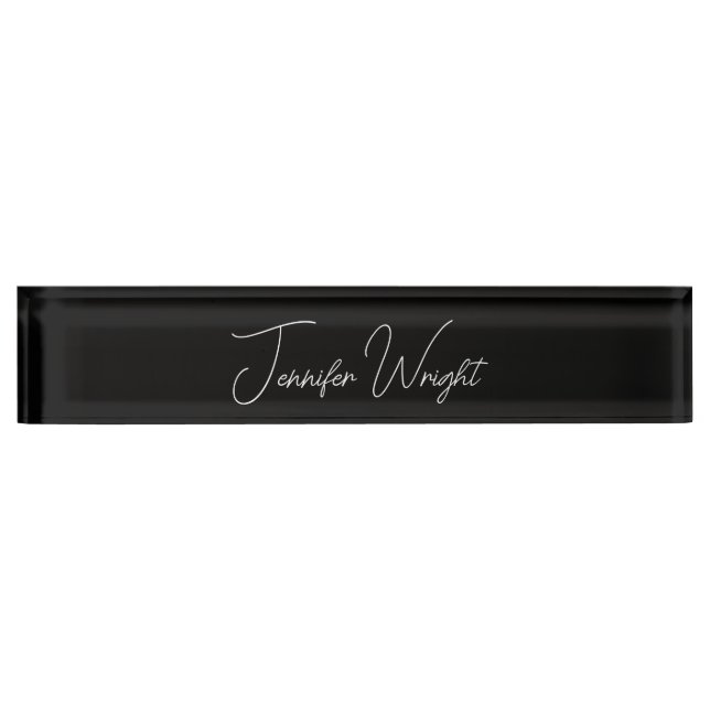 Calligraphy minimalist plain modern black nameplate (Front)