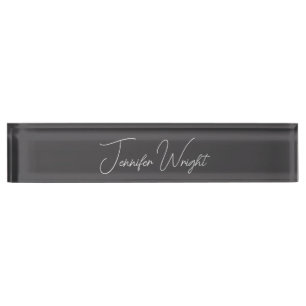 Calligraphy minimalist plain modern grey nameplate