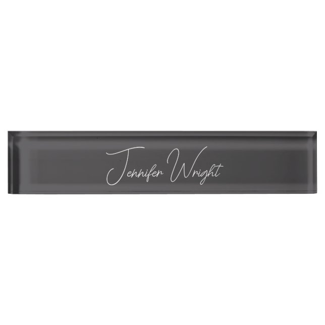 Calligraphy minimalist plain modern grey nameplate (Front)