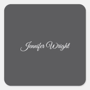 Calligraphy minimalist plain modern grey square sticker