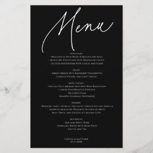 Calligraphy Minimalist Wedding Menu Black