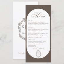 Calligraphy Mocha Brown Creast Wedding Menu