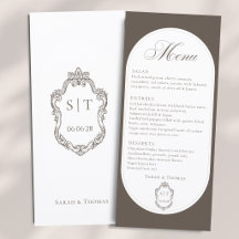 Calligraphy Mocha Brown Creast Wedding Menu