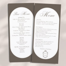 Calligraphy Mocha Brown Wedding Two Side Menu