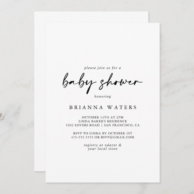 Calligraphy Modern Elegant Baby Shower  Invitation (Front/Back)
