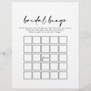 Calligraphy Modern Elegant Bridal Bingo Game