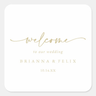 Calligraphy Modern Elegant Gold Wedding Welcome Square Sticker