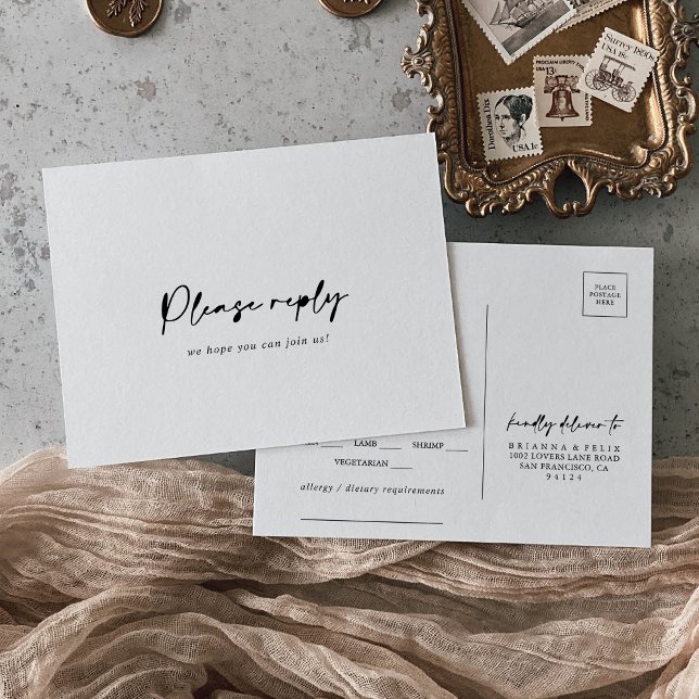 Calligraphy Modern Elegant Menu Choice RSVP  Postcard (Creator Uploaded)