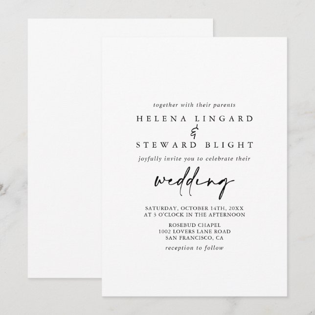 Calligraphy Modern Elegant Wedding   Invitation (Front/Back)